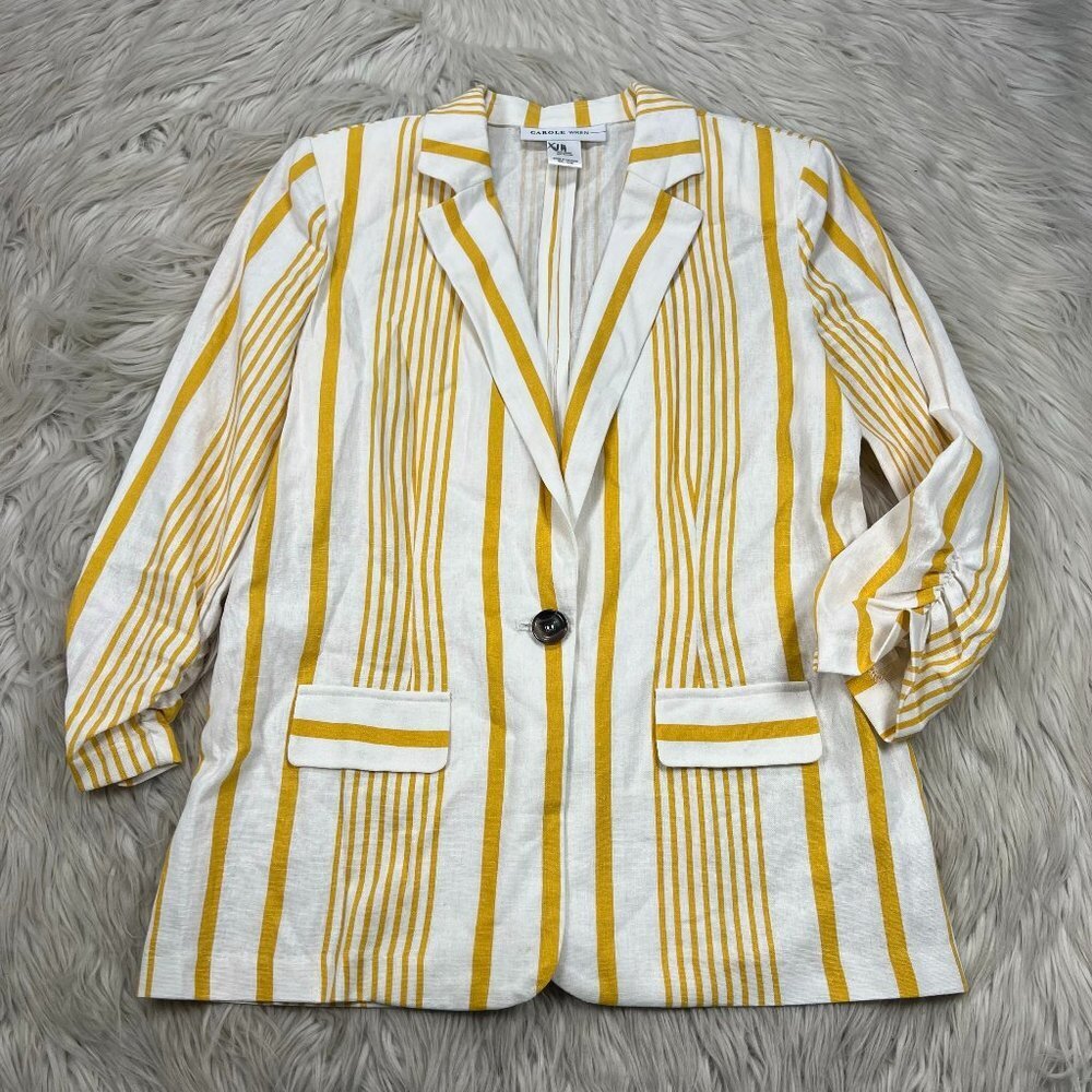 Carole Wren Women's Striped Linen‎ Blend Blazer Jacket